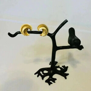 Vtg Crown Trifari Womens Gold-tone Signed Textured Geometric Clip-on Earrings OS